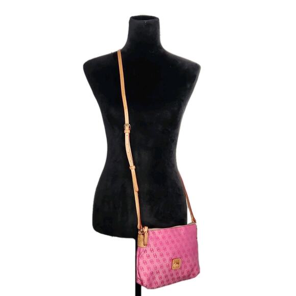 Dooney & Bourke Handbags - Dooney & Bourke Vtg Y2K Pink Canvas Monogram Leather Strap Crossbody Bag
